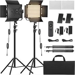 RGB Photography Video Lighting Kit, 2 Pack Bi-Color Energy-Saving LED Video Studio Lights with 2300k~8500k Dimmable CRI 97+ for Filming Camera Photo Recording Stage Shooting Streaming YouTube TikTok-image-24