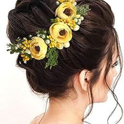 Artificial Plastic Rose Flower with Pearl and Leaf Design Hairpin/Hair Clip/Judabun | Bridal Hair Accessories for Wedding, Festival for Women & Girls - 2170, Pack of 1-image-43