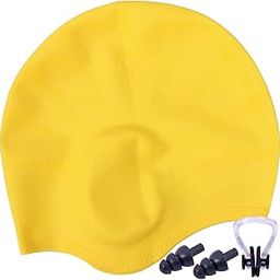 Toyshine Unisex Swim Cap with 3D Ear Protection, Durable Flexible Silicone Swimming Hat for Short/Long Hair with Ear Plugs&Nose Clip, Yellow SSTP-image-22