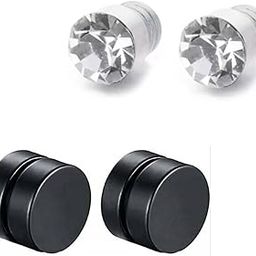 2 Pair Combo Non Piercing And Magnetic Earrings for Men and Boys | Stainless Steel Earrings for Boys ComNonPearSTEa-18-23