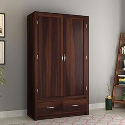 MANNAT ARTS Wooden 2 Door Wardrobe Organizer for Storage with 2 Drawer 3 Shelves Storage & Hanging Space - Sheesham Wood Cupboard for Bedroom - Wooden Almirah Organizer for Clothes Storage (Design 19)-image-88