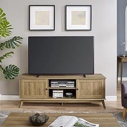 ND INTERNATIONAL Modern TV Stand Entertainment Centre in Solid Wood with 2 Doors & Open Storage Shelves – Natural Finish TV Stand for Living Room, Bedroom, or Office-image-61