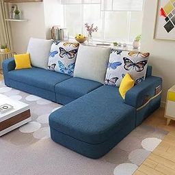 FURNY Tokyo 6 Seater Fabric RHS Sectional L Shape Sofa Set (Dark Blue-Color)-image-52