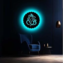 Lord Ganesha 3D Wall Art Design LED Back Decorative Wall Light - Multicolour(Wood)|12 * 12 Inch-image-11