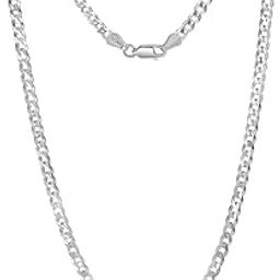 Solid 925 Sterling Silver BIS Hallmarked Italian 3.5MM Diamond-Cut Cuban Link Curb Chain Necklace for Women Men (16, 18, 20, 22, 24, 26 Inches)-image-24
