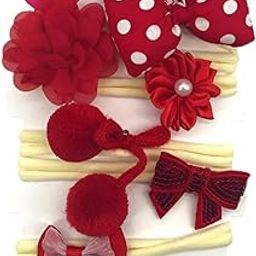 SYGA 6 Piece Baby Headband Set, Stretchable Handmade Fabric Bow Headdress, Thin Elastic Hair Bands for Newborn Infant Toddlers Kids-0-3 Years(Red and Polka Dot)-image-90