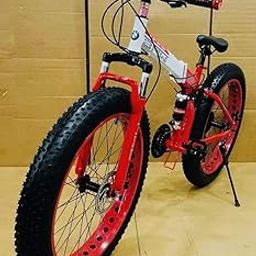 Unisex Folding B.M.W Mountain Bicycle |Foldable Gear Cycle with 21 Speed Gear & Double Disc Brake, Fat Tyre | Red, 26 Inch, Dual-31