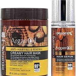 DELOFIL PROFESSIONAL Argan Oil Hair Care Set, 1000ml Creamy Hair Mask and 80ml Hair Serum, Keratin-Enriched, Sulphate-Free-56