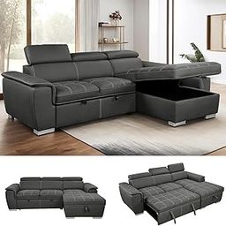 Eiraluxify Oslo L-Shaped Sofa Bed, 5-Seater with Storage, Convertible 3-in-1 Design, Dark Blue Suede Finish (Black)-image-86