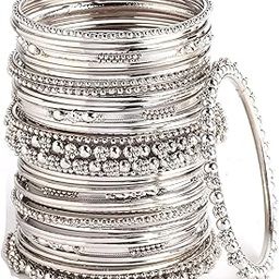 Jewellery Traditional Silver Plated Oxidized Bracelet Bangles Set for Girls and Women-image-43