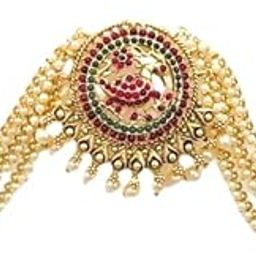 Traditional Ethnic Gold Plated Juda Pins Temple design Golden Beads Jhumki Drops | Bridal Wedding Hair Accessories (Design Peacock)-image-55