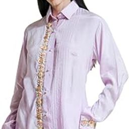 Lilac Hand Embroidered Cotton Shirt Full Sleeve Front Thread Pattern Straight Cut Waist Length Soft Surface Light Texture Plain Shape Clean Drop Smooth Fabric Flow-image-75