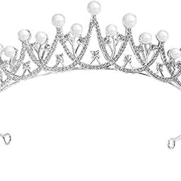 Silver Plated Cubic Zirconia & Pearl Studded Princess Tiara Crown Hair Accessory for Girls & Women-image-69