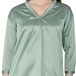 Light Green Solid Satin V-Neck Women's Top-picture-15