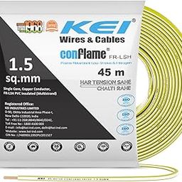 KEI CONFLAME FRLSH 1.5 sqmm 1 Core Copper Heat Resistant Flame Retardant Low Smoke & Halogen - Lead Free House Wire for Domestic & Industrial Electrical Wiring (Yellow, 45 Meters)-image-38