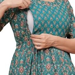 Women's Cotton Floral Printed Regular Fit Anarkali Maternity Feeding Kurti-image-34