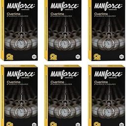 Manforce Overtime Pineapple Flavoured Condoms for Men| 3-in-1 Ribbed, Contoured, & Dotted for Extra Stimulation| Long-Lasting Pleasure | Lubricated Latex Condoms 10 Pcs x Pack of 6-20