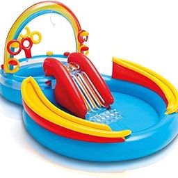 Intex Kid's Inflatable Rainbow Ring Water Play Center with Quick Fill Air Pump-11