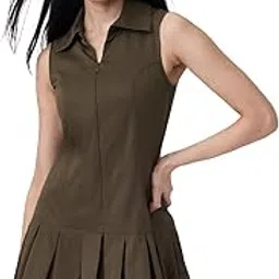 the souled store Tennis Dress: Women and Girls Sleeveless Collared Neck Solid Polyester Slim Fit Lightweight Pleated Hem Casual Skater Tennis Dress-picture-32
