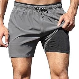 Mens Swim Trunks with Compression Liner 5 Inch Inseam Surfing Board Shorts with Zipped Pockets-image-11