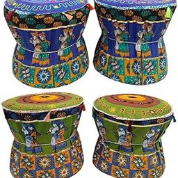 POSHMANDALA Embroidery Work Bamboo Mudda Cover with Dori Muddy Stool Ottaman Pouffes Patio Chair Footstools Cover Size 17x18 Inches, Set of 4 Pieces (ONLY Cover)-image-30