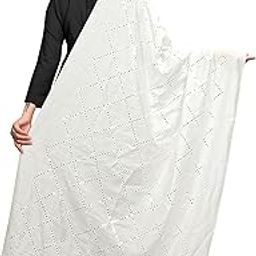 Women's Embroidered Cotton Mirror Dupatta in Checks Pattern-30