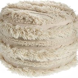 CC Home Furnishings 18" Beige and Ivory Faux Fur Hand Loomed Round Wool Pouf Ottoman-image-90
