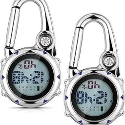 Misdary 2 Pack Clip on Watches Digital Pocket Watch Carabiner Watches Quartz Watch Backpack Fob Belt Watch Hanging Glow in Dark with Alarm Clock Date Week Men Women Nurse Outdoor Sport Climbing Hiking-image-46