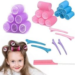 SHOPARIO hair Curling roller, Self Heatless Curling rollers,Velcro Flexible Curlers, Reusable Soft Rolar For Long & Short Hair, (18Pcs roller / 6 Hair Clips / 1 Teeth Comb)-55