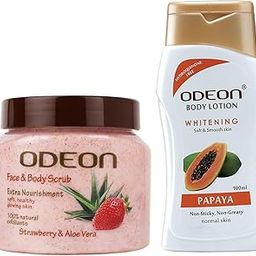 Odeon Skincare Combo | Strawberry & Aloe Vera Scrub (300ml)+ Odeon Whitening Papaya Body Lotion 100ml-46