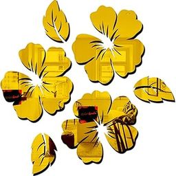 Bikri Kendra - Flower & Leaf Golden Decorative Mirror Stickers for Wall, Wall Mirror Stickers, 3D Acrylic Stickers Wall Stickers for Hall Room, Bed Room, Kitchen Living Room Kids Room.-image-28