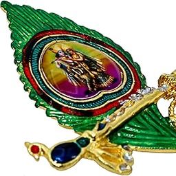 Gold plated Green Enamelled Krishna peacock feather flute design, Stylish Sareepin, Brooch, Broach Men women accessory clothing Stylish-image-3