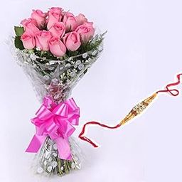 Floral Fantasy® Original Real Fresh Flower Bouquet For Rakhi Gift (Bunch Of 15 Pink Roses with one Rakhi)-image-27