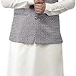 Men Blue & White Solid Kurta Pyjamas With Nehru jacket-image-39