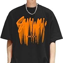 Half Sleeve Oversized Cottonblend Round Neck Printed Men's T-Shirt (Color Black)-image-55