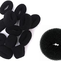12 Black Cotten Woollen Rubber Band With 1 Donut Bun For Girls & Women Rubber Band-image-81