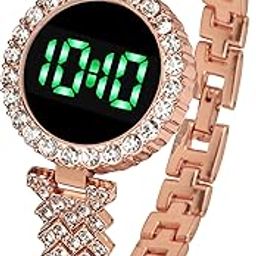swadesi stuff Diamond Studded Round Dial Touch Screen LED Digital Watch for Women-picture-3