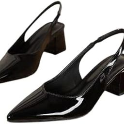 Women's Pointed Toe Slingback Heels, Leather, Block Heel, Formal Dress Shoes-image-42