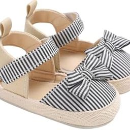 Baby Girl Striped Sandals with Bow, Soft Sole, Hook and Loop Closure-picture-34