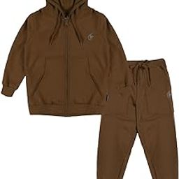 Unisex Kids Solid Zip Front Open Hooded Sweatshirt & Fleece Track Pant Set-image-24