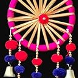 PARTY HONCHOOS Multicolored Gota Pom Pom Dream Catchers with Bell Diwali Decoration, Indian Wedding Decor, Mehndi Decor, Bollywood Theme Party, Holi Party (Pack of 1)-image-77
