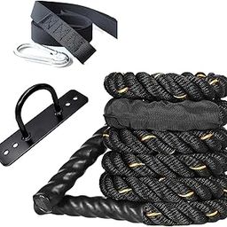 Cliff Fitness PolyPropelene Battle Rope with Wall Mount,Anchor Strap, Battle Rope for Gym, Battle Rope for Home, Heavy Battle Rope, 1.5 Inches Diameter (Black-Yellow, 40FT)-image-55