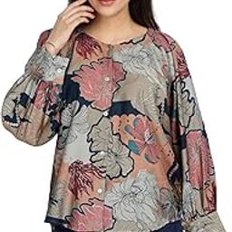 Bulbul Women Teal All Over Printed V Neck Loose Fit Top-image-3