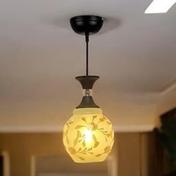 GreyWings Classic Glass Hanging Light for Living Room, Pendant Lamp, E27 Holder, Indoor Ceiling Light Fixture, Floral White Glass Shade, Home Decor Light,Pack of 1-image-29