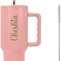 Nispruhay Customize Name Tumbler Sipper Mug with Handle and Straw Lid Travel Coffee Mug Vacuum Insulated Portable Personalize Your Logo Name Drinking Cup for Office Gym Travelling(1200ml)-image-0