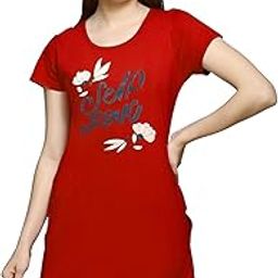 Women's Regular Fit Cotton Round Neck Half Sleeve T-Shirt, Plus Sizes Nightwear, Sleepwear, Gym n Lounge Wear Long Tops-image-68