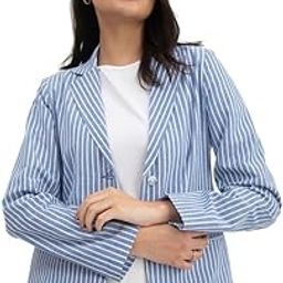 Linen Single Breasted Blazer - Blue-image-55