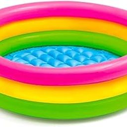 ELEGANT LIFESTYLE Inflatable 4-Ring Rainbow Swimming Pool Piscine Gonflable for Kids | Indoor & Outdoor Swimming Pool for Kids (Multicolor) 24 Inches-30