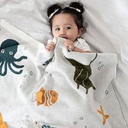 haus & kinder Knitted Baby Blanket – Sea Creature Print, Ultra-Soft Blanket for Newborns, Ideal for Crib, Stroller & Baby Shower Gift (80x100 cm, 0–2 Years)-4