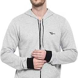 Men s Cotton Hooded Full Sleeves Sweat Shirt with Front Zip Open & Side Pocket in Grey Color-picture-0